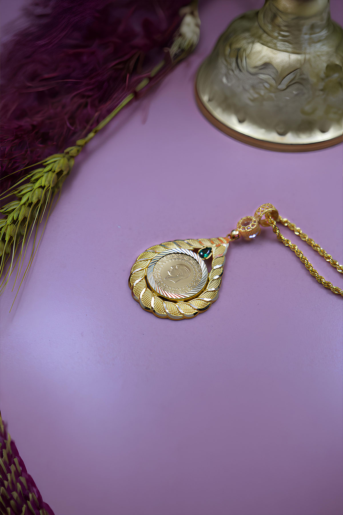 22 Ayar Çeyrek Altınlı 14 Ayar Altın Kolye 22 Ayar Çeyrek Altınlı 14 Ayar Altın Kolye