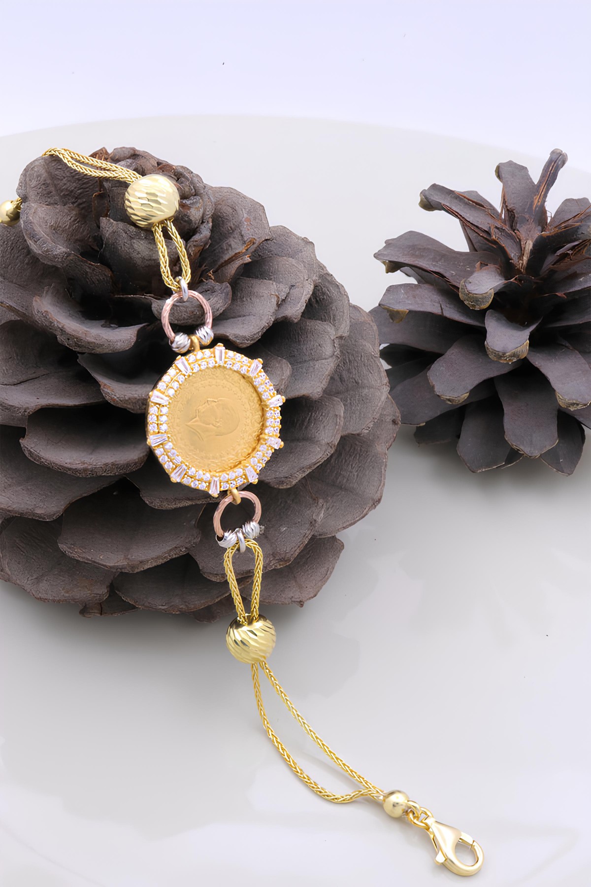 22 Ayar Çeyrek Altınlı 925 Ayar Gümüş Bileklik 22 Ayar Çeyrek Altınlı 925 Ayar Gümüş Bileklik