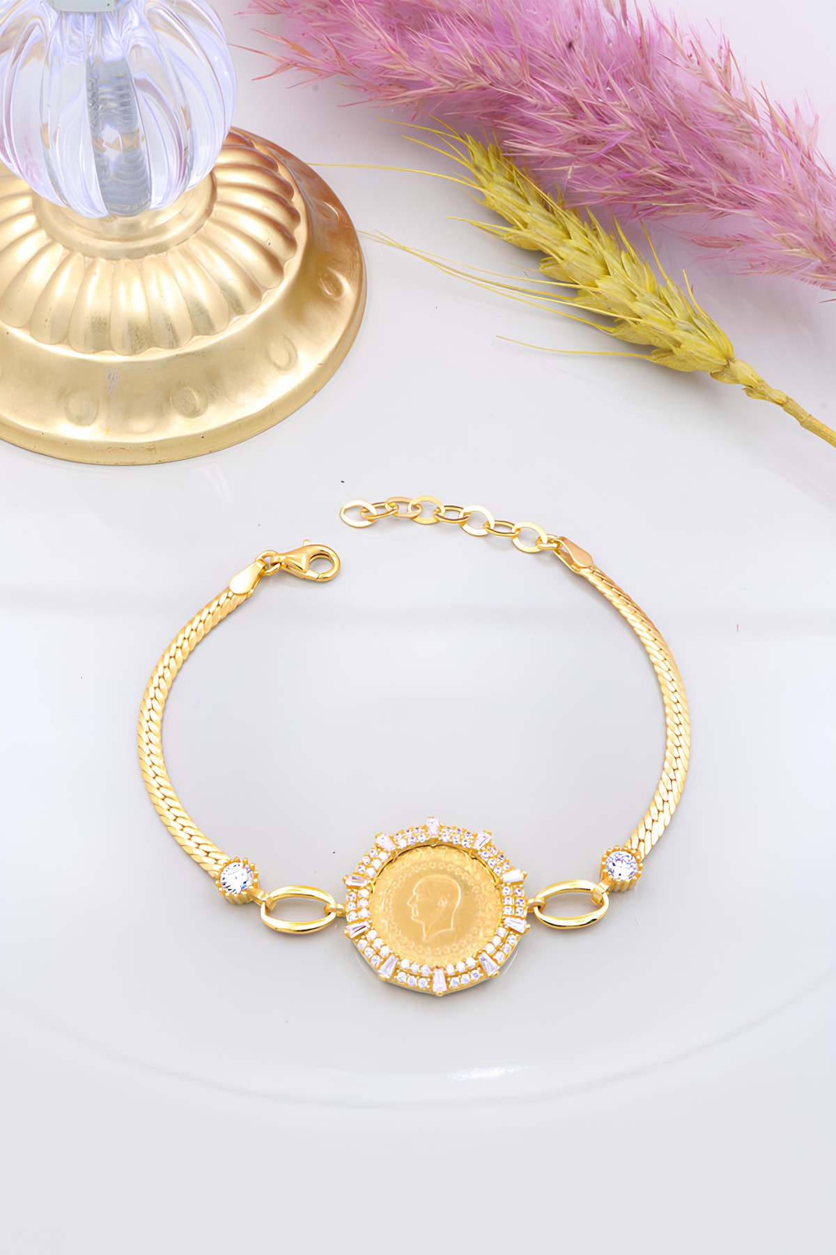 22 Ayar Çeyrek Altınlı 925 Ayar Gümüş Bileklik 22 Ayar Çeyrek Altınlı 925 Ayar Gümüş Bileklik