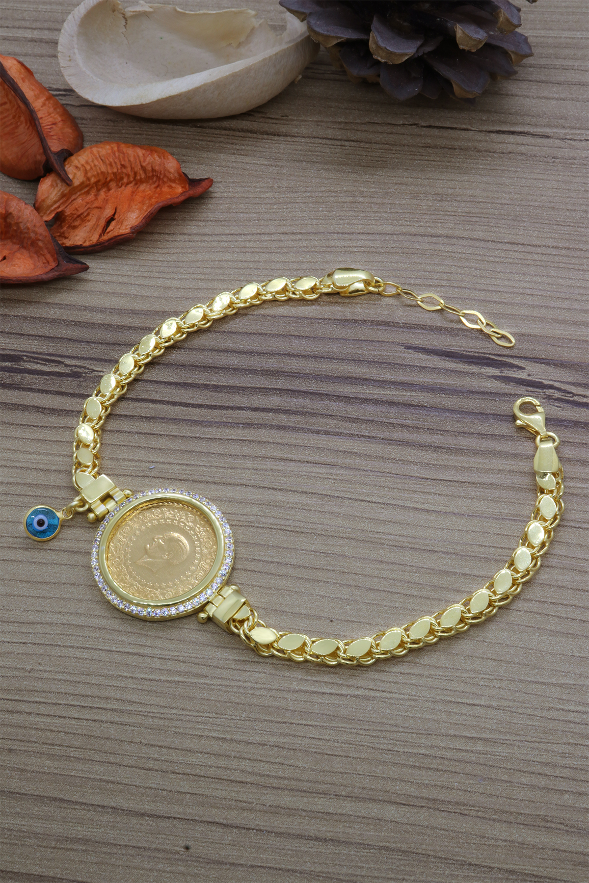 22 Ayar Çeyrek Altınlı 925 Ayar Gümüş Bileklik 22 Ayar Çeyrek Altınlı 925 Ayar Gümüş Bileklik