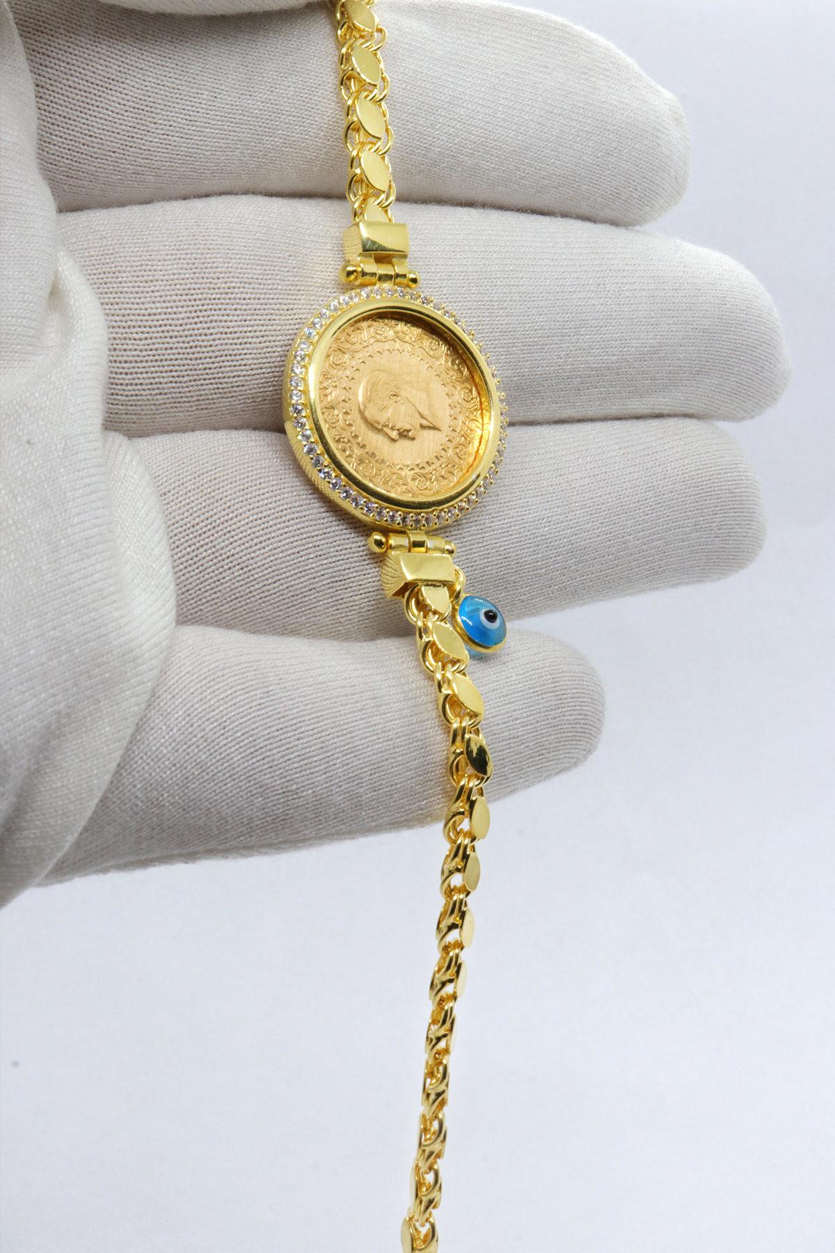 22 Ayar Çeyrek Altınlı 925 Ayar Gümüş Bileklik 22 Ayar Çeyrek Altınlı 925 Ayar Gümüş Bileklik