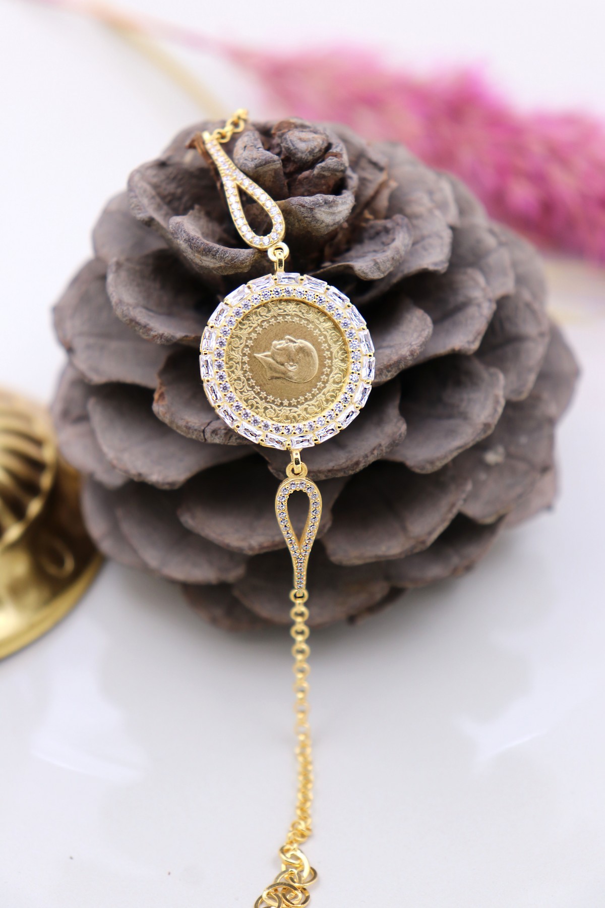 22 Ayar Çeyrek Altınlı 925 Ayar Gümüş Bileklik 22 Ayar Çeyrek Altınlı 925 Ayar Gümüş Bileklik