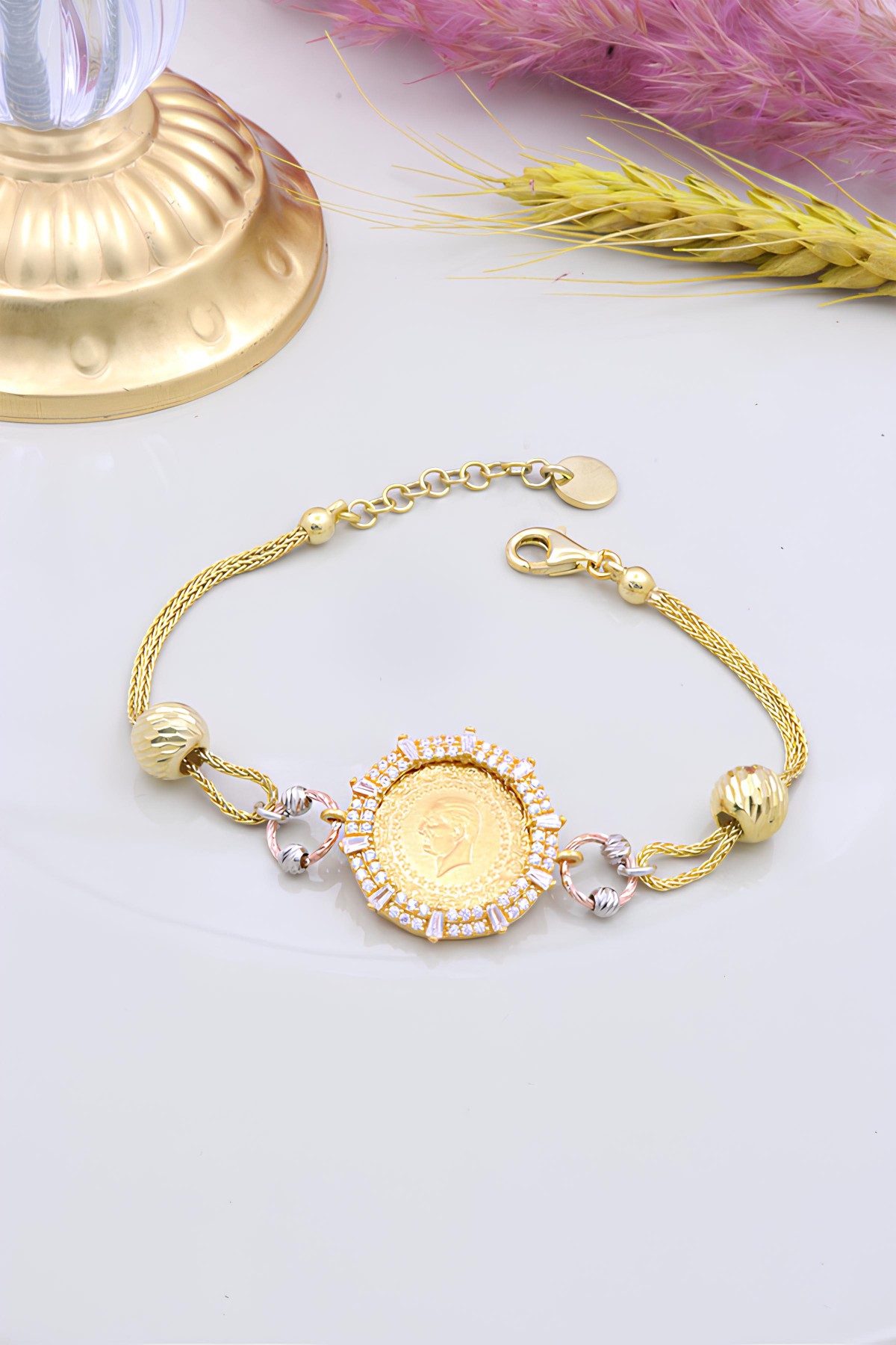 22 Ayar Çeyrek Altınlı 925 Ayar Gümüş Bileklik 22 Ayar Çeyrek Altınlı 925 Ayar Gümüş Bileklik