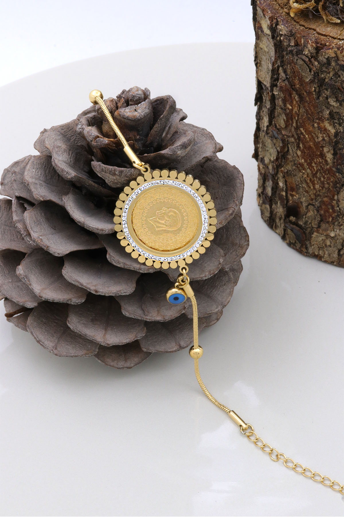 22 Ayar Çeyrek Altınlı Çelik Bileklik 22 Ayar Çeyrek Altınlı Çelik Bileklik