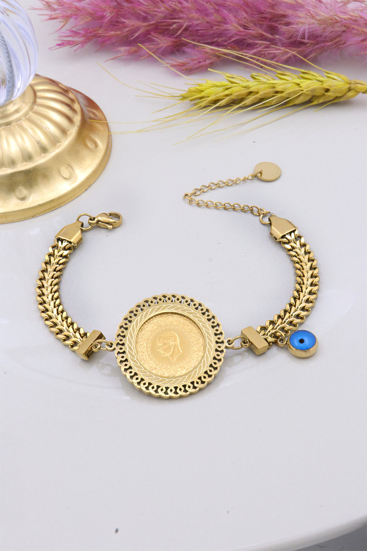 22 Ayar Çeyrek Altınlı Çelik Bileklik 22 Ayar Çeyrek Altınlı Çelik Bileklik