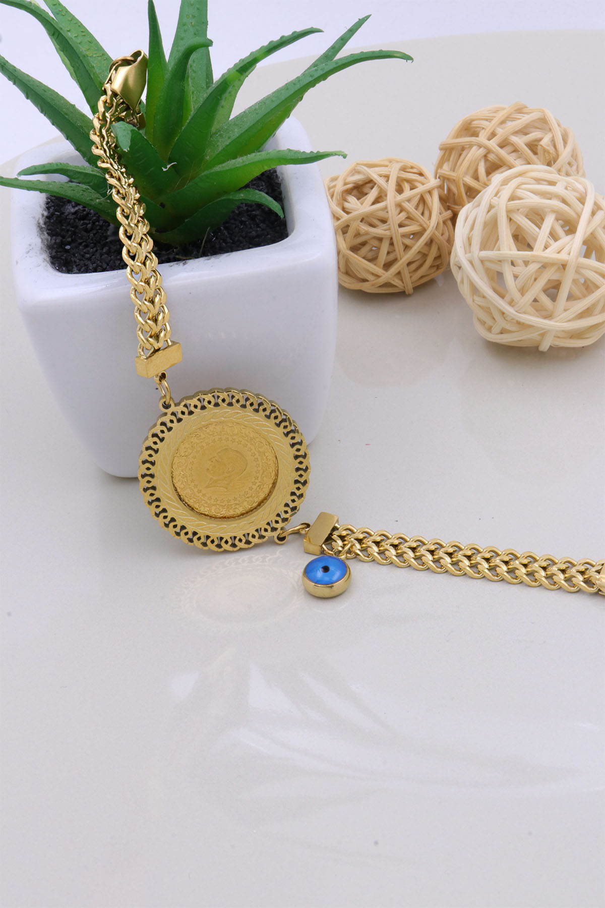 22 Ayar Çeyrek Altınlı Çelik Bileklik 22 Ayar Çeyrek Altınlı Çelik Bileklik