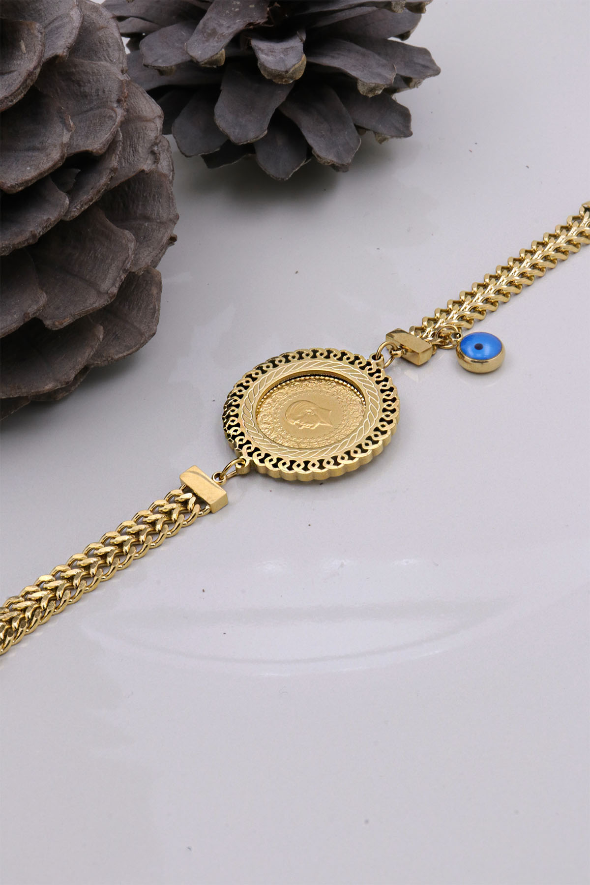 22 Ayar Çeyrek Altınlı Çelik Bileklik 22 Ayar Çeyrek Altınlı Çelik Bileklik