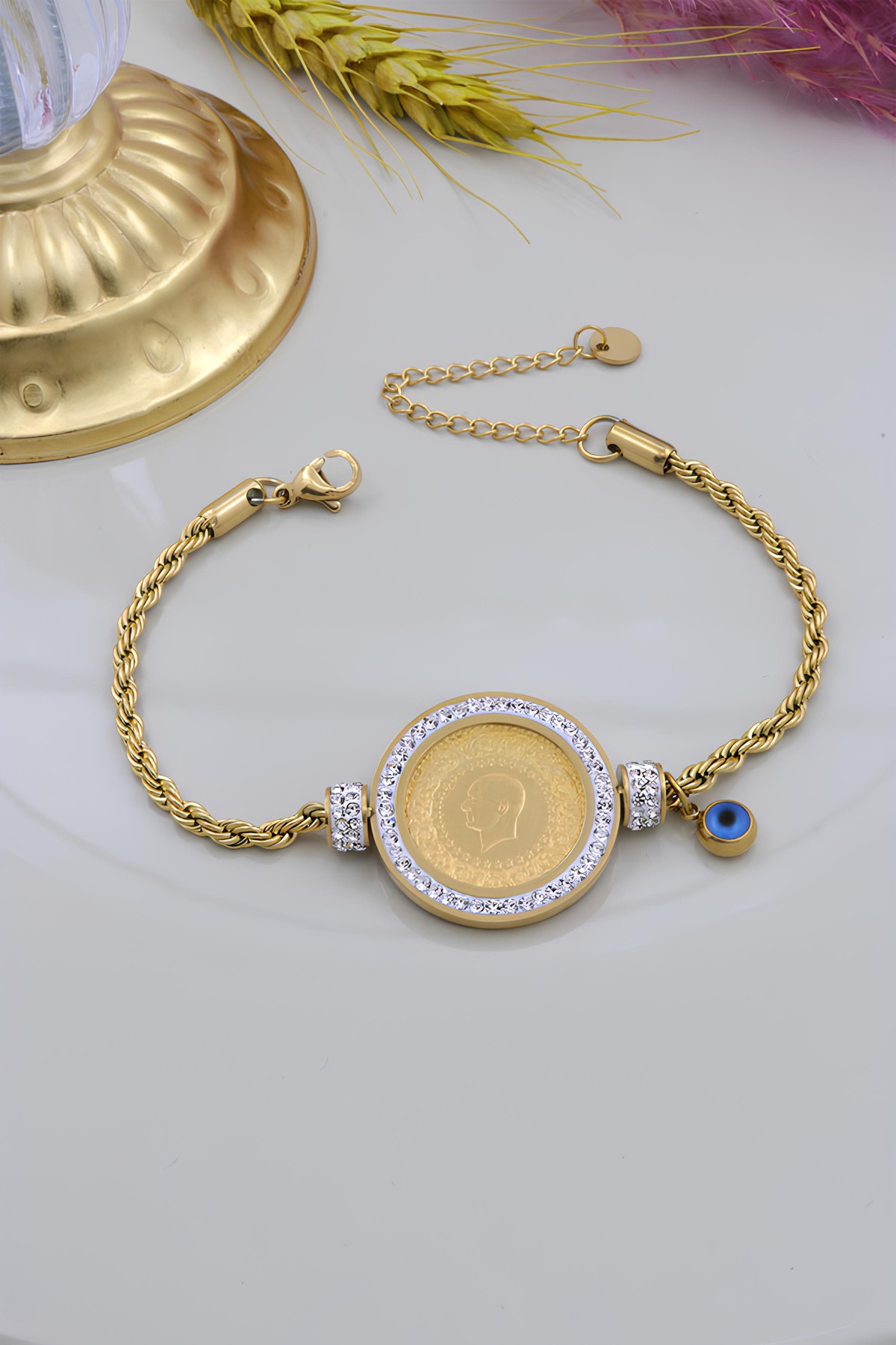 22 Ayar Çeyrek Altınlı Çelik Bileklik 22 Ayar Çeyrek Altınlı Çelik Bileklik