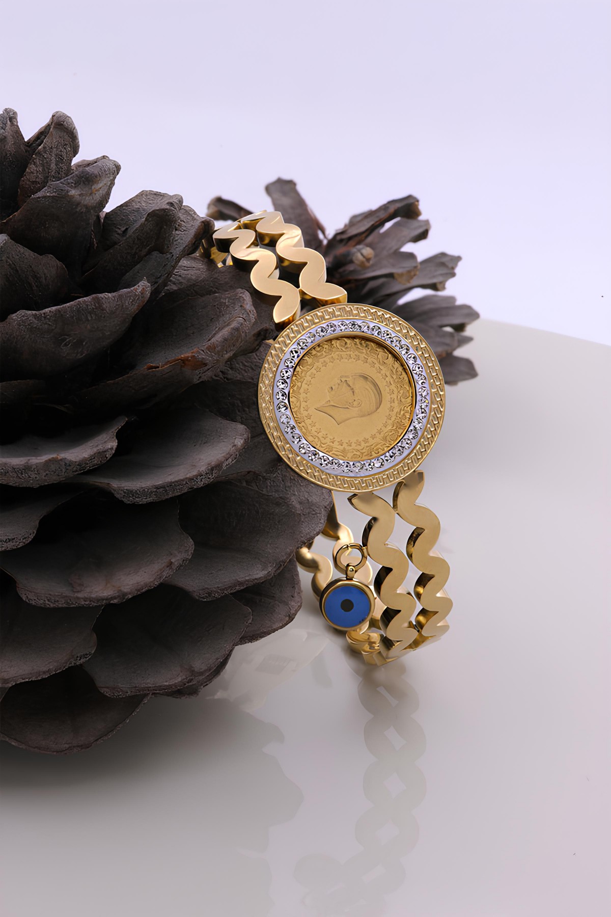 22 Ayar Çeyrek Altınlı Çelik Kelepçe Bileklik 22 Ayar Çeyrek Altınlı Çelik Kelepçe Bileklik