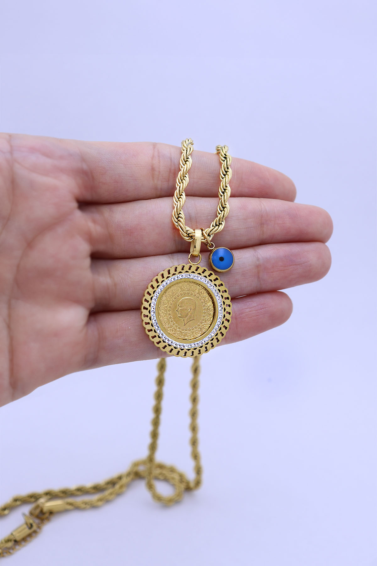 22 Ayar Çeyrek Altınlı Çelik Kolye 22 Ayar Çeyrek Altınlı Çelik Kolye