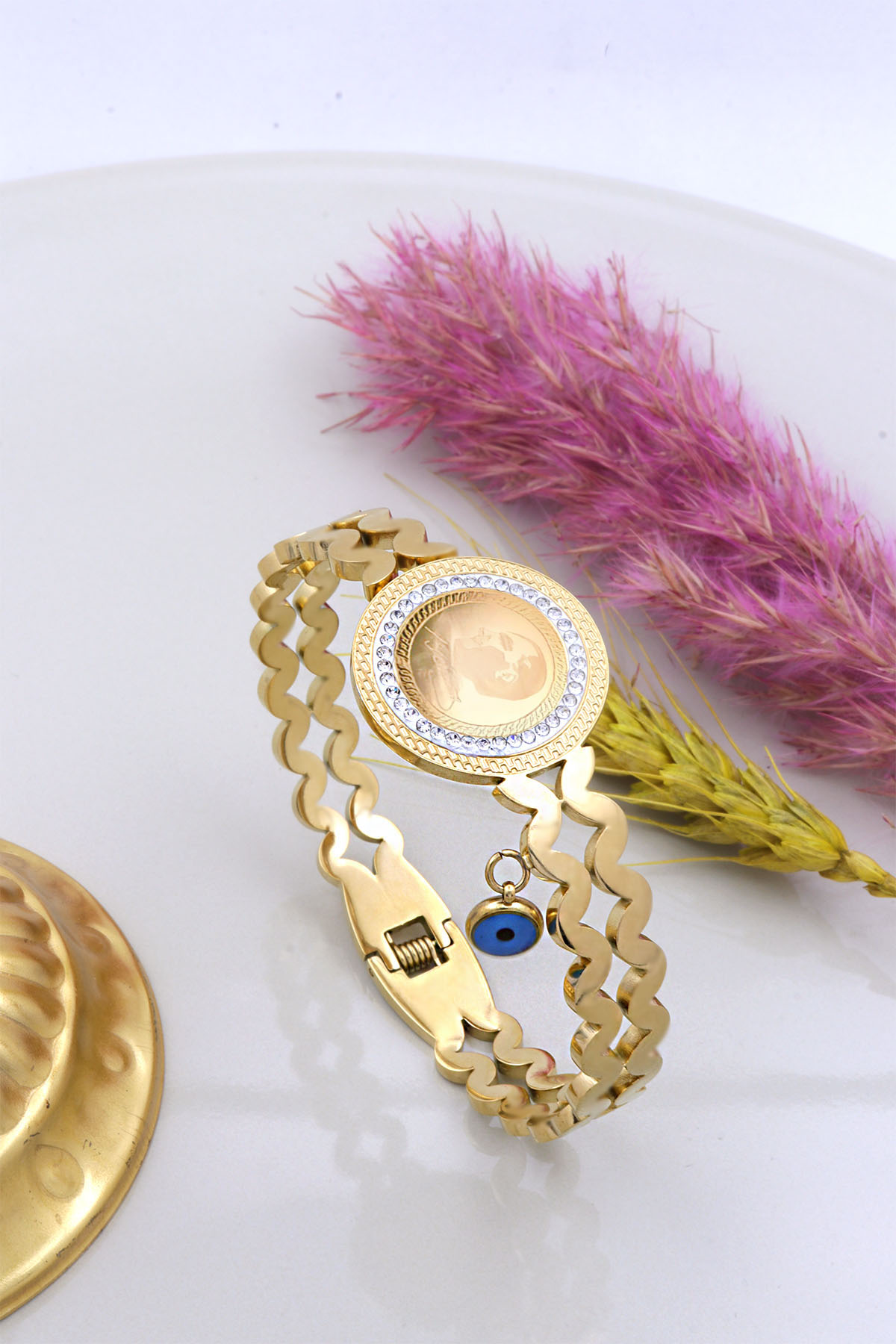 22 Ayar Gram Altınlı Çelik Bileklik 22 Ayar Gram Altınlı Çelik Bileklik